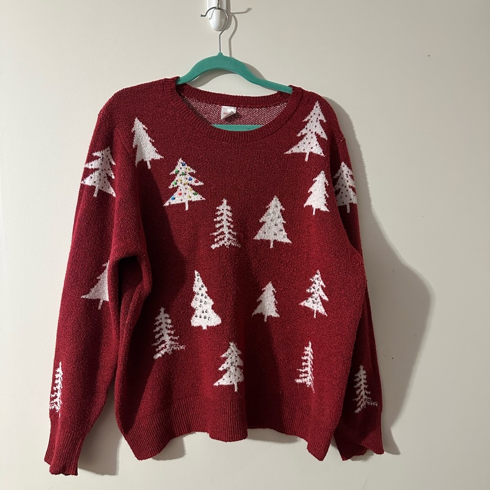 Holiday Time Women’s Red/White/Multi Color Christmas Tree Sweater
